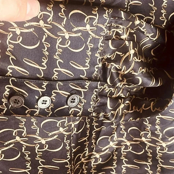 Burberry London Metallic Monogramed Satin Blouse Top with Neck Tie - Picture 6 of 10